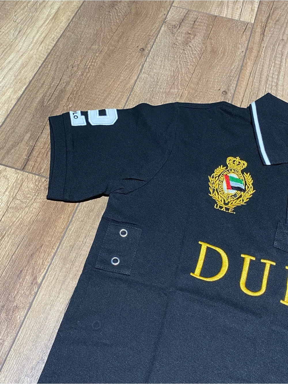 Ralph Lauren Polo Black and Gold Dubai Quarter Button Up Polo Shirt Brand New